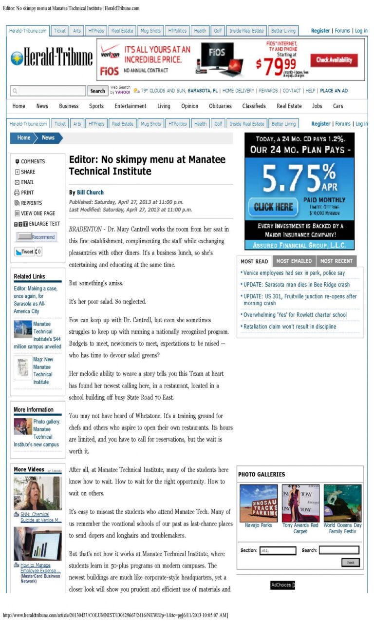 Editor: No skimpy menu at Manatee Technical Institute (Sarasota Herald-Tribune)